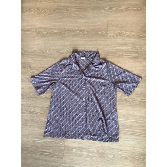 Mens Purple White Striped Cropped Short Sleeves Button Down Shirt Size M - Picture 2 of 4